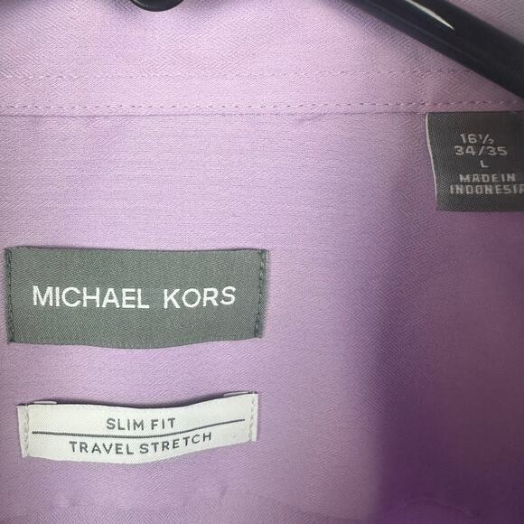 Michael Kors Mens Slim Long Sleeve Button-Up Light Purple Shirt Large 16 1/2 - Picture 8 of 10